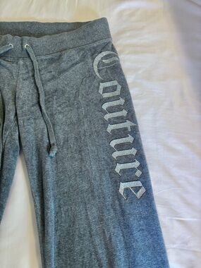 Juicy Couture Grey Velour Glitter Logo Y2K Track Pants
